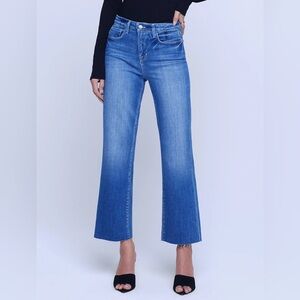 L'AGENCE Wanda Hi Rise Crop Wide Leg in Bordello Raw Hem Medium Wash 26